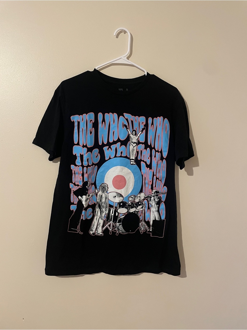 Black The Who Graphic Tee with Blue and Pink Target Design